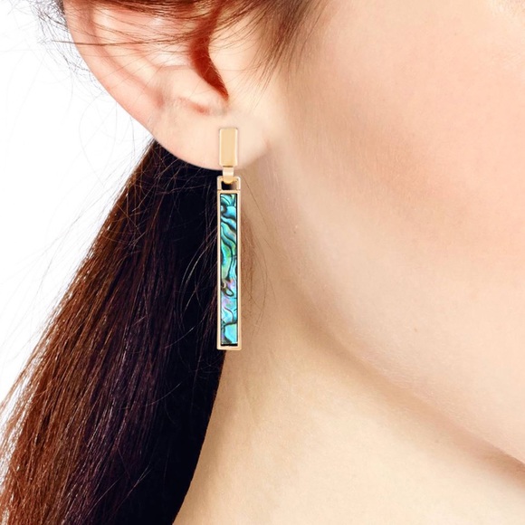 New Genuine Abalone Shell Linear Bar Drop Dangle Earrings - Picture 2 of 16